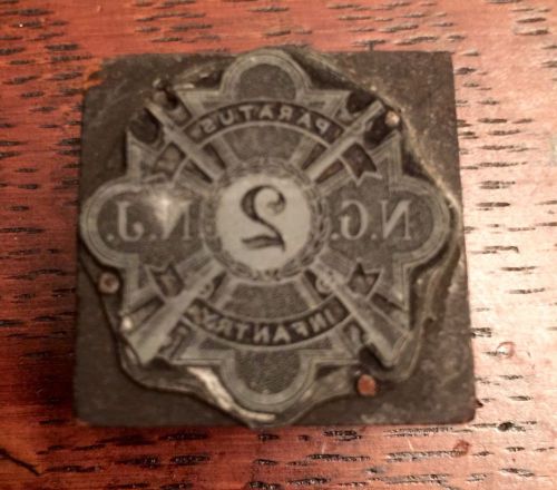 Vintage 1910&#039;s Paratus No. 2 New Jersey Infantry Badge Logo Letterpress Block