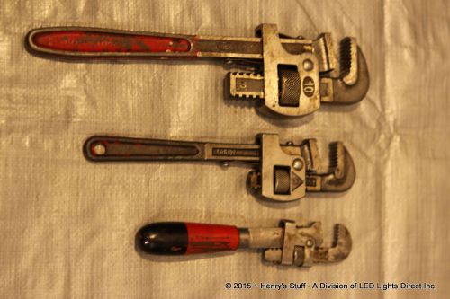Set of 3 pipe wrenches - gedore 10&#034;, mibro 8&#034;, generic 7&#034; - sku3168 for sale