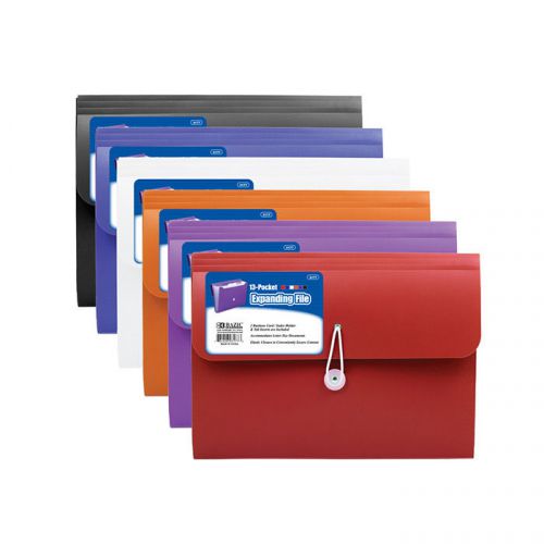BAZIC 7-Pocket Letter Size Poly Expanding File  of-12