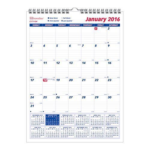 Brownline 2016 Monthly Wall Calendar, 15.5&#034; x 22.75&#034; (C171104-16)
