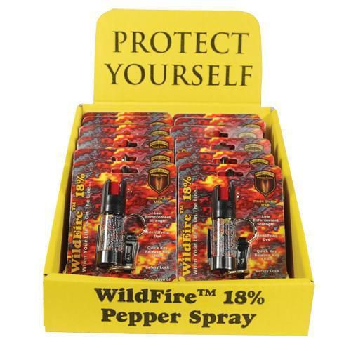 Counter Display of 12 -1/2 oz Wildfire18% Key Chain Pepper Spray Protection