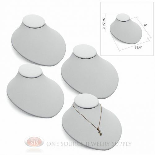 (4) 6 3/4&#034;W x 8&#034;D Lay-Down White Leather Pendant Necklace Neckform Jewelry Bust