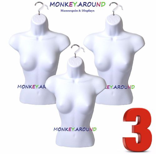 3 Female Mannequin White Torso Form +3 Hooks - Display&#039;s Women Shirt Dress Pants