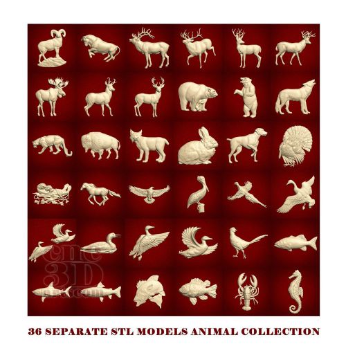 36 pcs individual STL 3D MODELS &#034;ANIMAL COLLECTION&#034; CNC ROUTER VECTRIC ASPIRE
