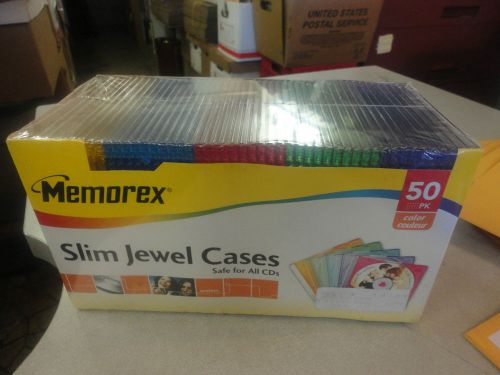 Factory Sealed MEMOREX Slim Jewel Cases Safe For all CD&#039;s 50 Pack Colors