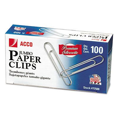 Smooth finish premium paper clips, metal wire, jumbo, silver, 100/bx, 10 bx/pk for sale