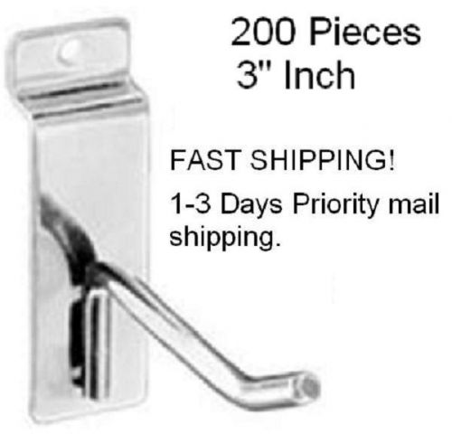 3&#034; SLATWALL 200PCS QUALITY Chrome Peg Hook FREE 1-3 days Priority mail shipping