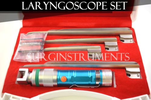 Fiberoptic miller laryngoscope set emt anesthesia - blue - batteries included for sale