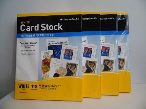 Georgia-Pacific 4 New Packs  8.5&#034; x 11&#034; White Card Stock 75 Sheets each Pack