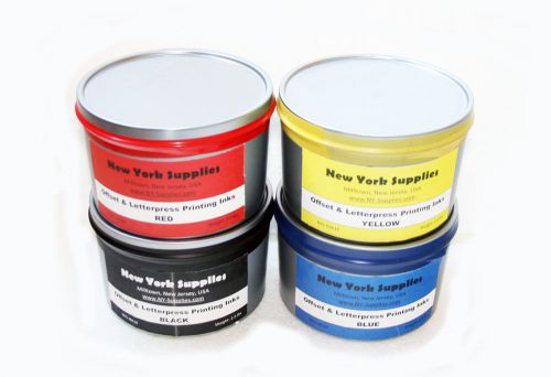 Assorted Offset &amp; Letterpress Printing Inks - Black Blue Red Yellow 2.5 lbs each