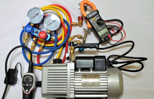 HVAC Tool Kit:Deep Vacuum Pump 6cfm+Leak Detector Heated Sensor+Manifold Gauge++