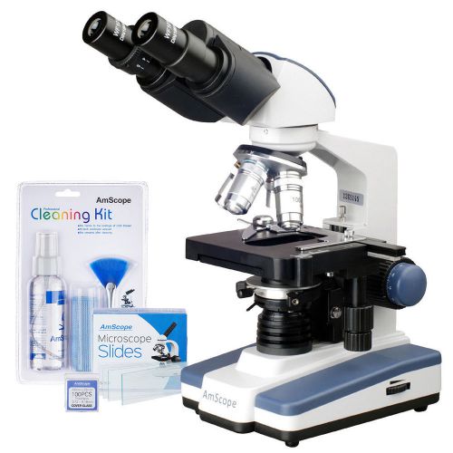 AmScope 40X-2500X LED Lab Compound Microscope with 3D Stage Slides Cleaning Kit