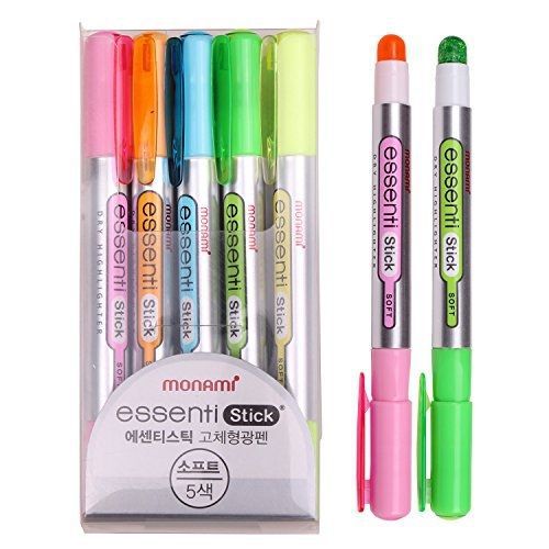 Monami Essenti Stick Soft Pastel Color Dry Highlighter Pen Marker 5 Color (Pack