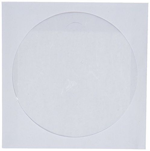 Compucessory CD/DVD White Paper Sleeves with Clear Window, 250 Pack