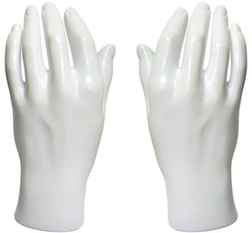 MN-HandsM PAIR OF WHITE LEFT &amp; RIGHT Male Mannequin Hand (WHITE ONLY)