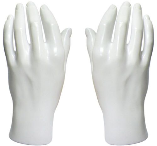 MN-HandsM PAIR OF WHITE LEFT &amp; RIGHT Male Mannequin Hand (WHITE ONLY)