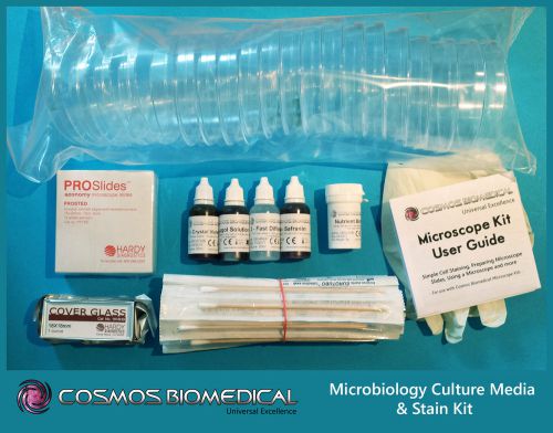 Microbiology Starter Kit - with Agar, Petri Dishes, Stains etc.