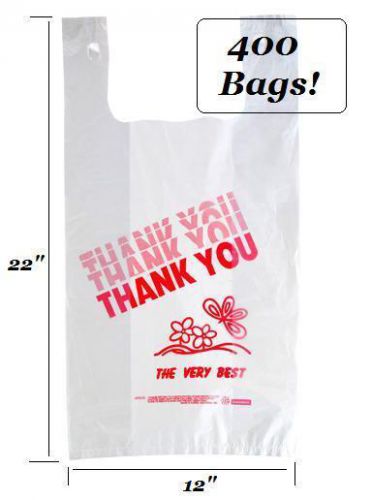 400 LARGE Retail Grocery Shop THANK YOU T Shirt HDPE Bags Shopper Bag 12&#034;x7&#034;x22&#034;