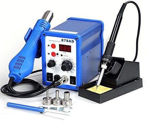 2in1 878ad soldering iron rework station hot air gun + tip + 3 nozzles heat g... for sale