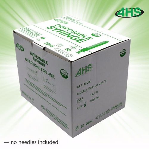 50/box Disposable syringe - 20cc/20 ml syringes, Luer lock, sterile, w/o needles
