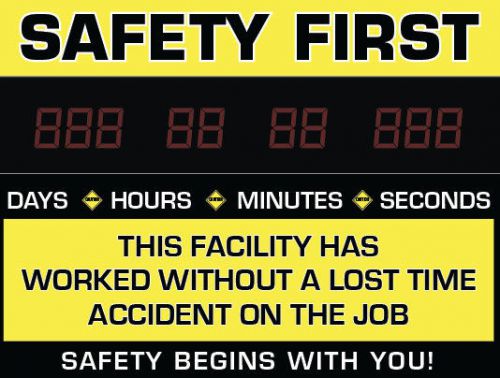 SAFETY SIGN CLOCK YELLOW FACILITY -LED COUNT-UP CLOCK