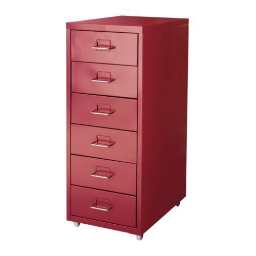 Ikea helmer drawer unit on casters, red six drawers steel for sale