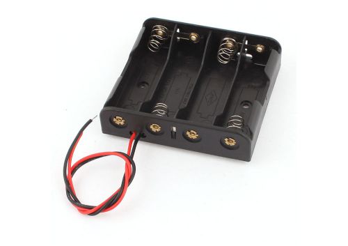 Generic Lead Black Storage Case Box Holder with Wires for 4 x 1.5V AA Batteries