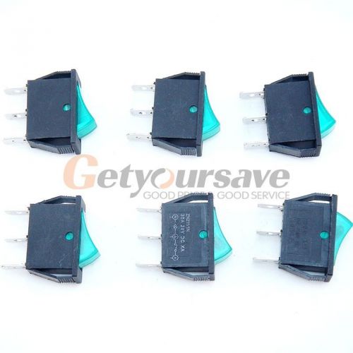 Newac 250v/15a dc 24v/30a spst on-off green lamp panel mount rocker switch 6 pcs for sale