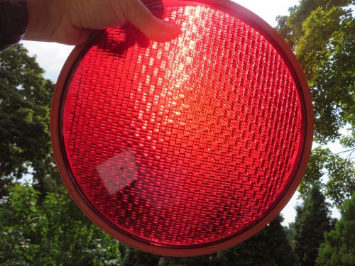 (1) OneTraffic Light Signal Lens RED Glass  w/ Gasket 12&#034; RR