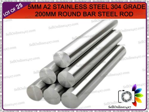 5mm Diameter A2 Stainless Steel Round Bar / Rod Grade : 304 - Lot of 25 Pieces