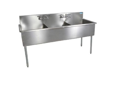 3 Compartment Budget Sinks Stainless Steel, 2 Faucet Holes BBK8BS-3-24-12