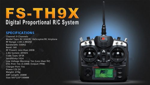 Upgraded flysky fs-th9x 2.4g 9ch transmitter with fs-r9b rm002 mode 2 for sale