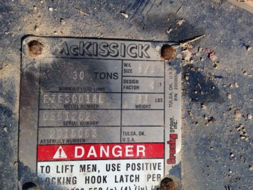 Used crosby mckissick 30 ton hook block 14&#034; sheave 5/8&#034; wire rope eze30s14l for sale