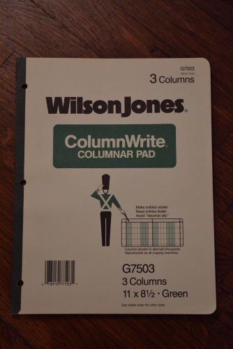 Vintage WilsonJones Columnar Pad G7503 3 Columns 11x81/2 - 50 Pages - Green