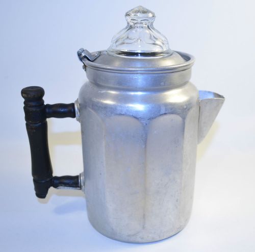 Vintage Coffee Pot Boiler Elite Aluminum #5275 Wood Handle Made in Canada