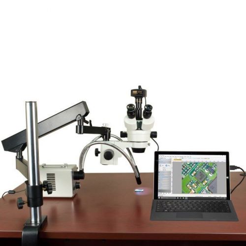 2.1x-225x 14mp digital articulating zoom stereo microscope 30w led fiber lights for sale