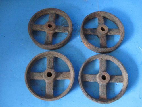 4 Vintage Industrial Machine Age Cast Iron Scale 5&#034; Wheels For Hit Miss Cart USA