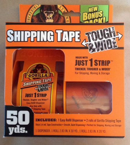 Gorilla Glue Bonus 2 Roll Pack 2.83&#034; Wide Shipping Packaging Tape &amp; Dispenser