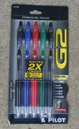 5 PILOT G2 0.5mm. X Fine Point, RT Gel Pens BLUE Black GREEN Red INK