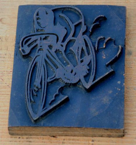 BICYCLE letterpress wooden printing block very rare wood print biker cycle race