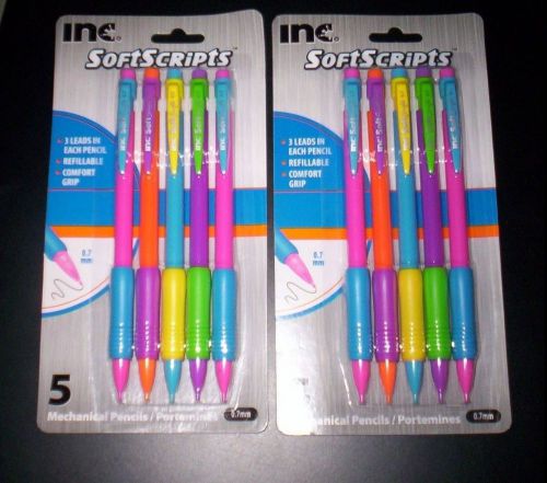 10 SOFT SCRIPTS Mechanical Pencils, 0.7mm~Multi-Colors~Refillable~Lot of 2 Packs