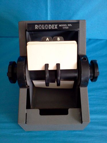 Vintage Metal Rolodex Model 1753 Grey With Index Cards Rotary Card File