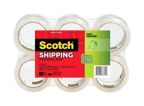Sure Start Shipping Packaging Tape 1.88 Inches x 54.6 Yards 6 Rolls 3450 6