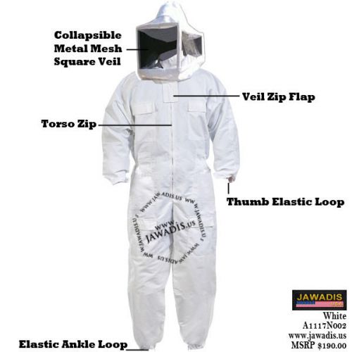 Adult 2XL White Beekeeping Beekeeper Bee Suit Metal Mesh Foldable Square Veil