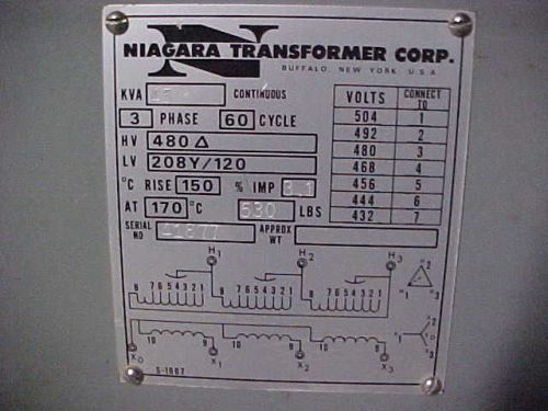 Niagara transformer 3ph 45 kva for sale