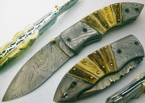 One of kind! custom hand made damascus steel engraved folding knife (uk-00066.3f for sale