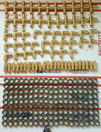 (75) 3/8&#034; PEX CRIMP FITTINGS TEES,90°ELBOWS AND COUPLINGS PEX CRIMP RINGS