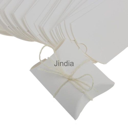 50pcs White Rustic Candy Boxes Wedding Party Pillow Boxes Jute Rope