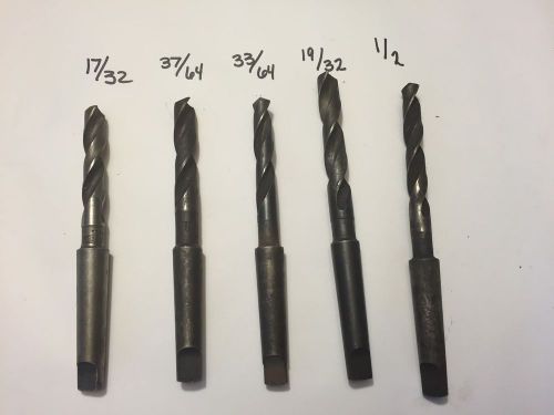 Lot of 5 Drill Bit 17/32,37/64,33/64,19/32,1/2  #2 Morse Taper High Speed Steel