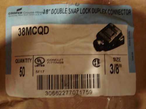 Cooper Crouse-Hinds 3/8&#034; Double snap lock Duplex Connector 50 Count Box Surplus